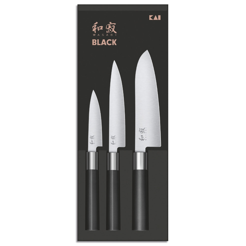 KAI Wasabi Black Knife set -veitsisetti 3 osaa santoku